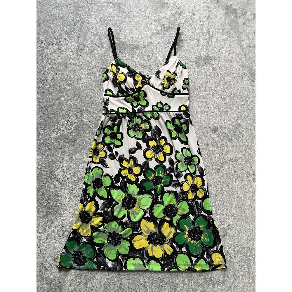 Vintage Y2K Stretchy Floral Dress Small Braided Spaghetti‎ Straps Cocktail - Picture 2 of 15